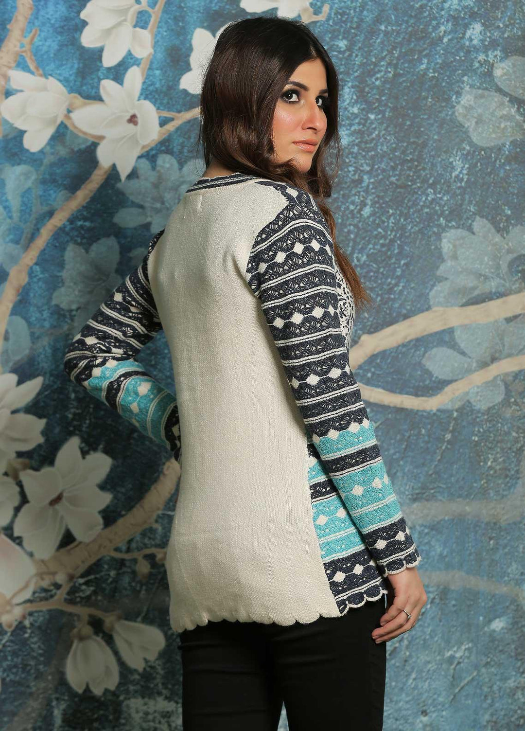 Sanaulla Exclusive Range Fancy Woolen Free Size  Sweater F181157-Blue - Woolen Women Sweaters