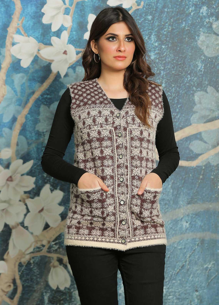 Sanaulla Exclusive Range Fancy Woolen Free Size  Sweater E525-D-Brown - Woolen Women Sweaters