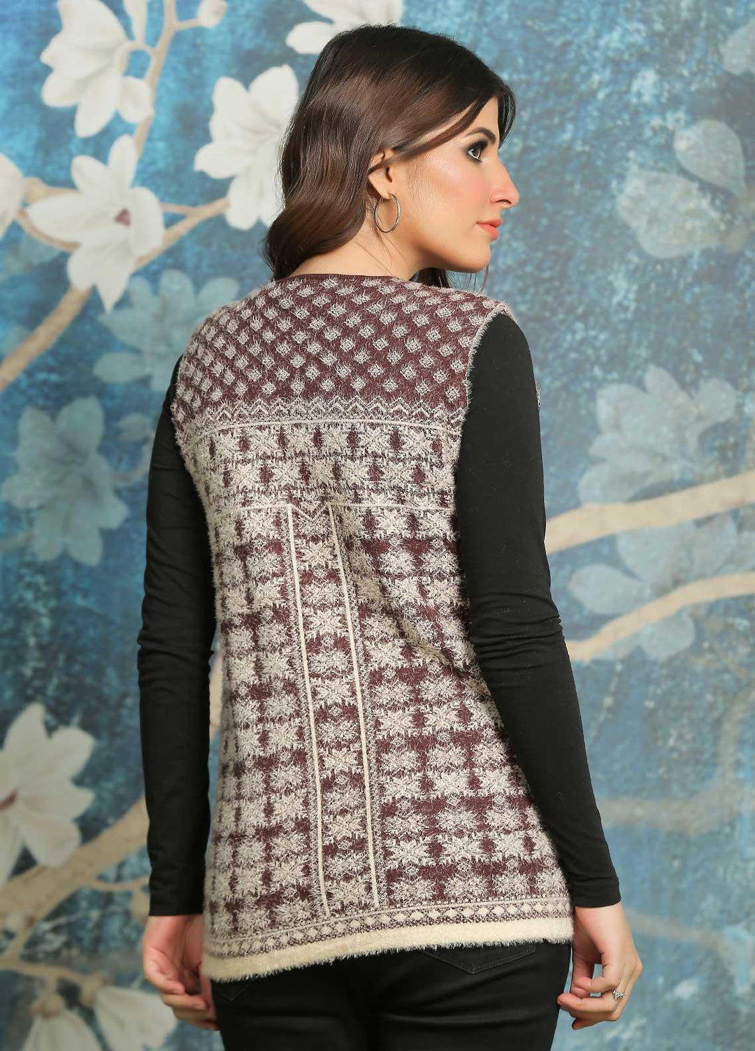 Sanaulla Exclusive Range Fancy Woolen Free Size  Sweater E525-D-Brown - Woolen Women Sweaters