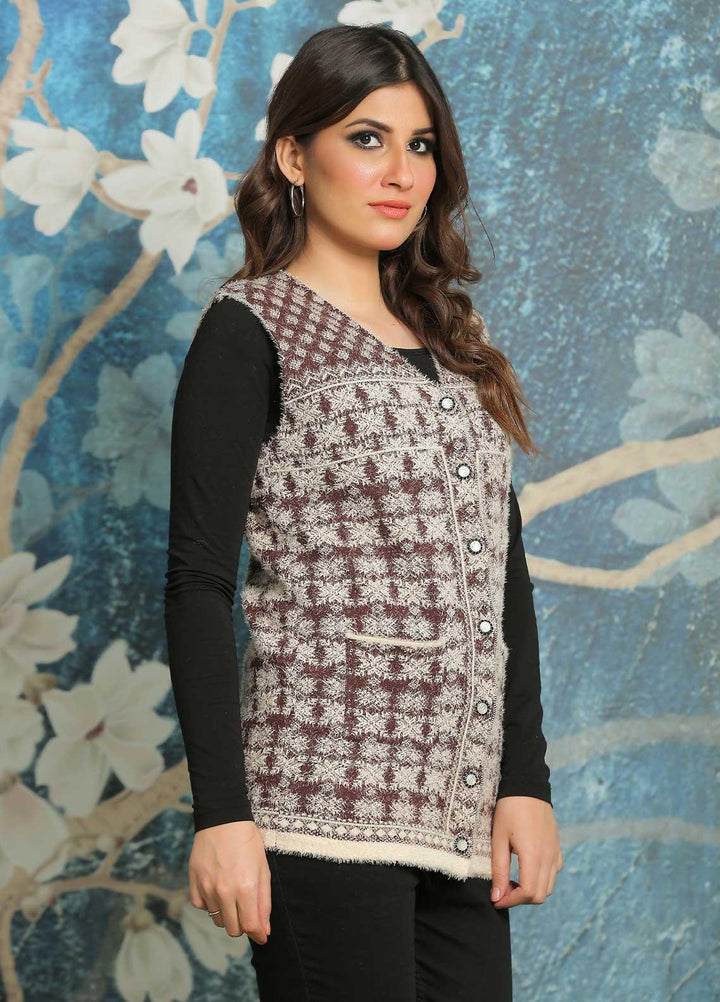 Sanaulla Exclusive Range Fancy Woolen Free Size  Sweater E525-D-Brown - Woolen Women Sweaters