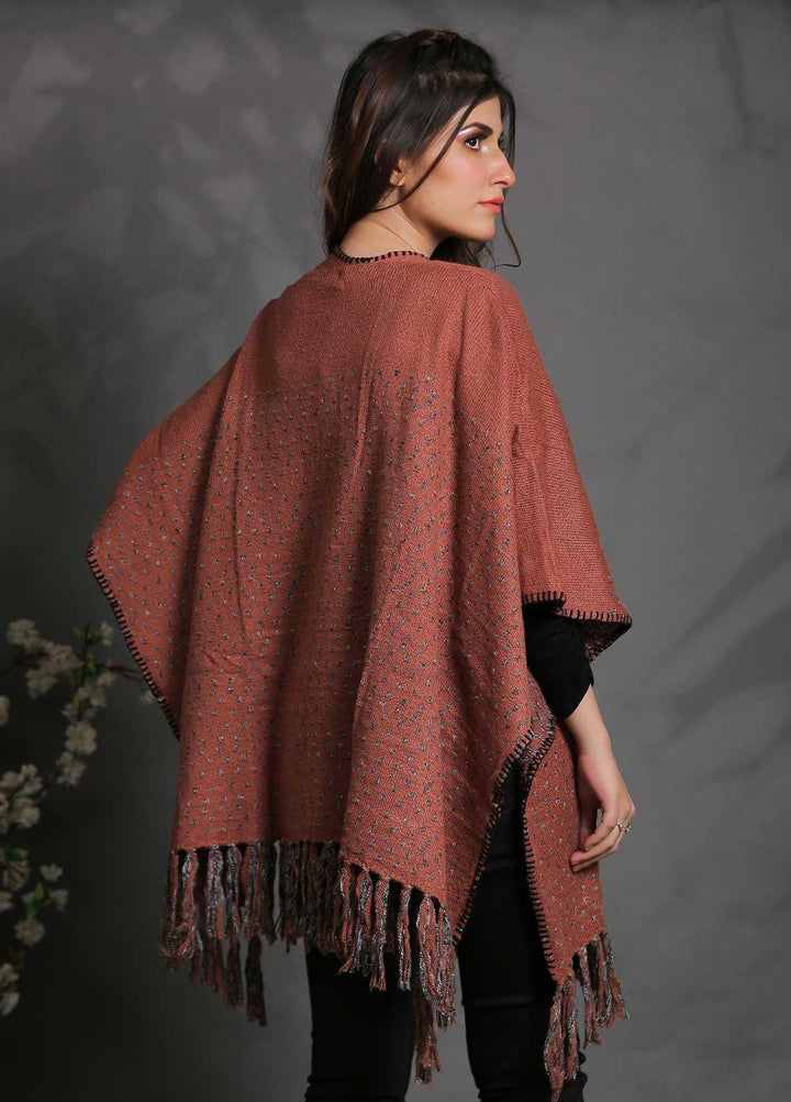 Sanaulla Exclusive Range Fancy Woolen Free Size  Cap Shawl SUE21S G-F F1743-Rust - Woolen Women Sweaters