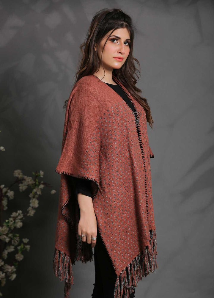 Sanaulla Exclusive Range Fancy Woolen Free Size  Cap Shawl SUE21S G-F F1743-Rust - Woolen Women Sweaters