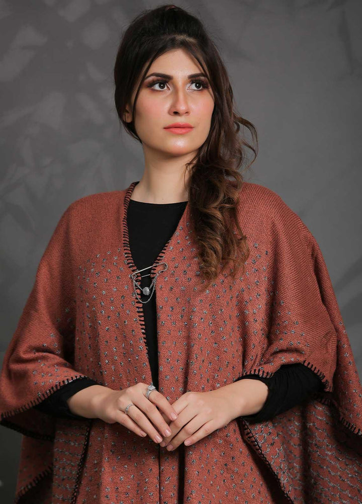 Sanaulla Exclusive Range Fancy Woolen Free Size  Cap Shawl SUE21S G-F F1743-Rust - Woolen Women Sweaters