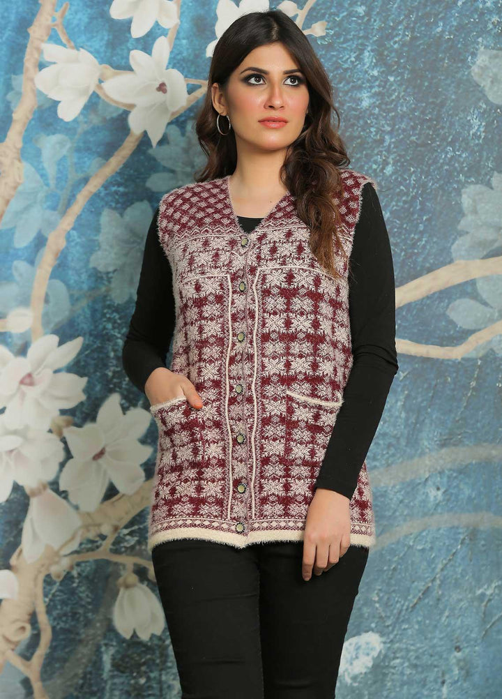 Sanaulla Exclusive Range Fancy Woolen Free Size  Sweater E525-Maroon - Woolen Women Sweaters