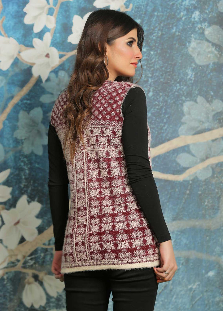 Sanaulla Exclusive Range Fancy Woolen Free Size  Sweater E525-Maroon - Woolen Women Sweaters