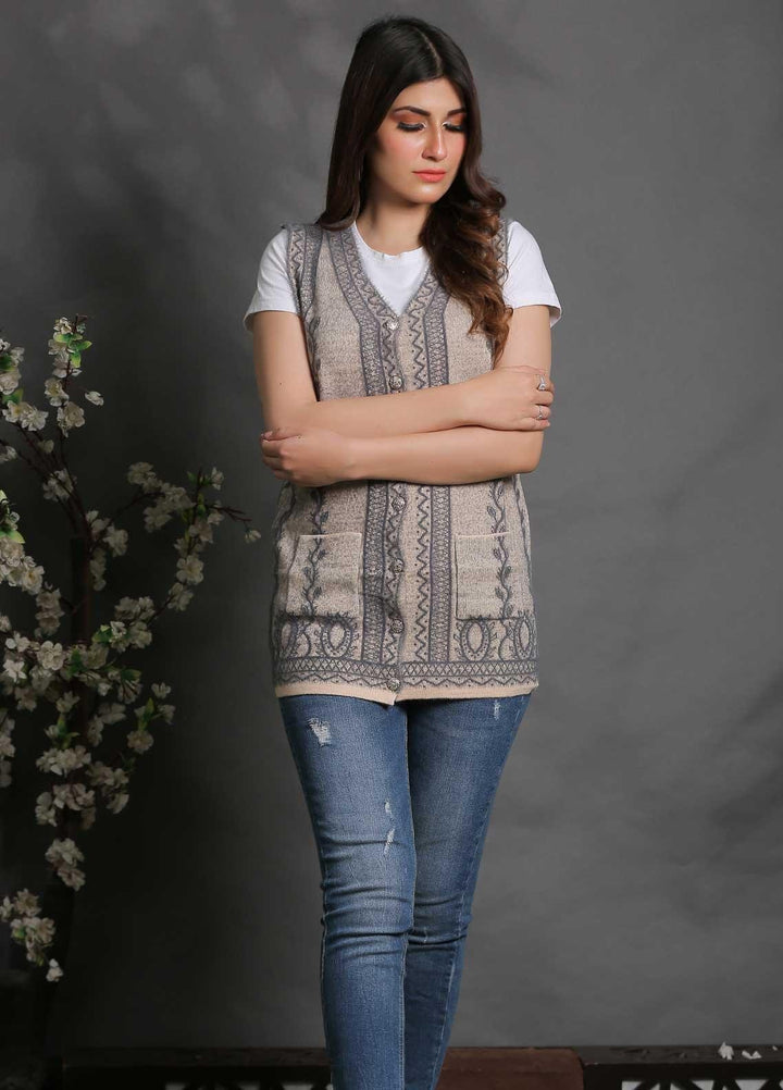 Sanaulla Exclusive Range Fancy Woolen Free Size  Sweater SUE21S G-F F16-D Fawn - Woolen Women Sweaters