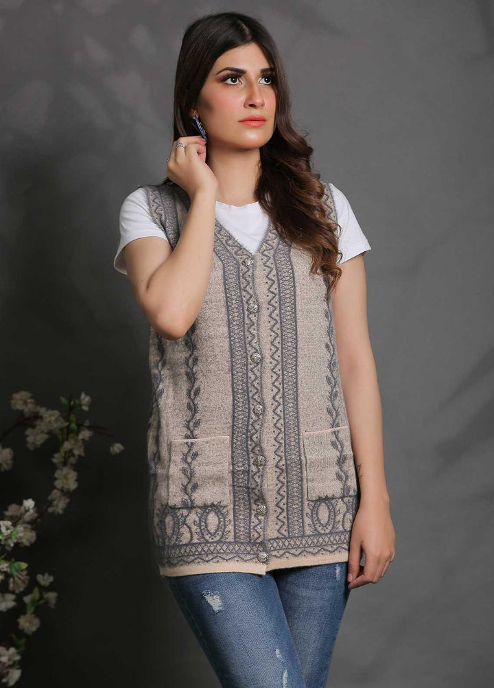 Sanaulla Exclusive Range Fancy Woolen Free Size  Sweater SUE21S G-F F16-D Fawn - Woolen Women Sweaters