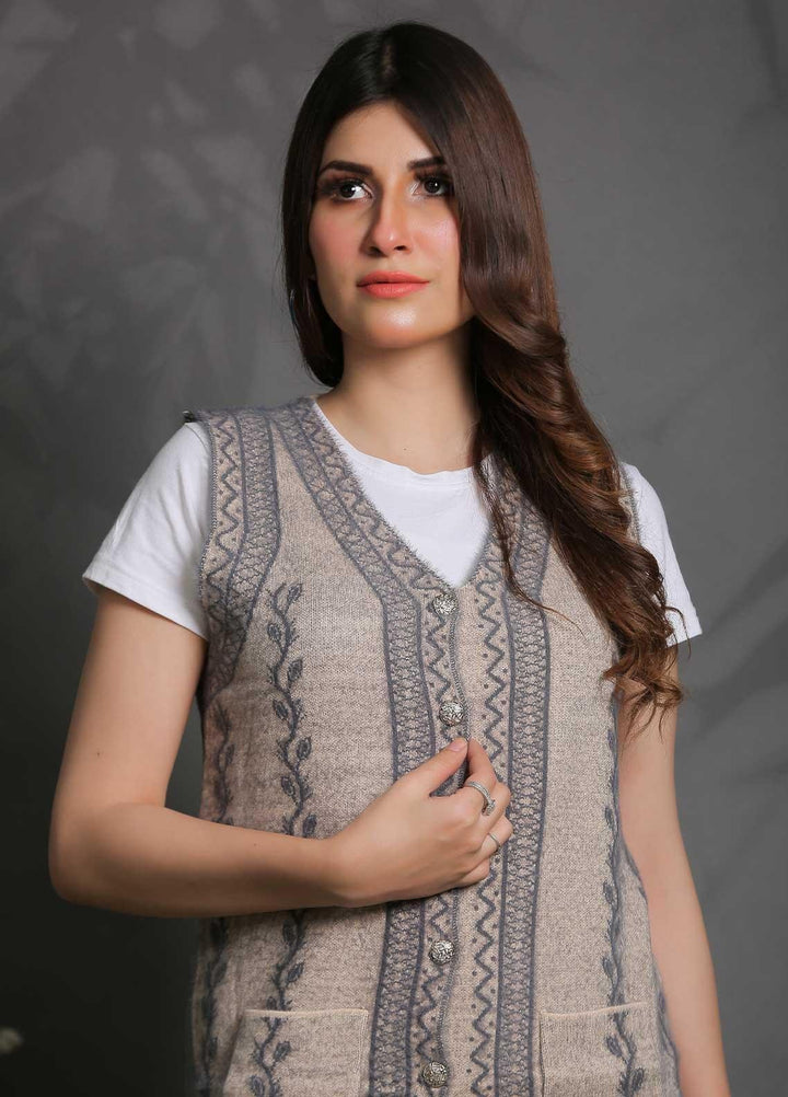 Sanaulla Exclusive Range Fancy Woolen Free Size  Sweater SUE21S G-F F16-D Fawn - Woolen Women Sweaters