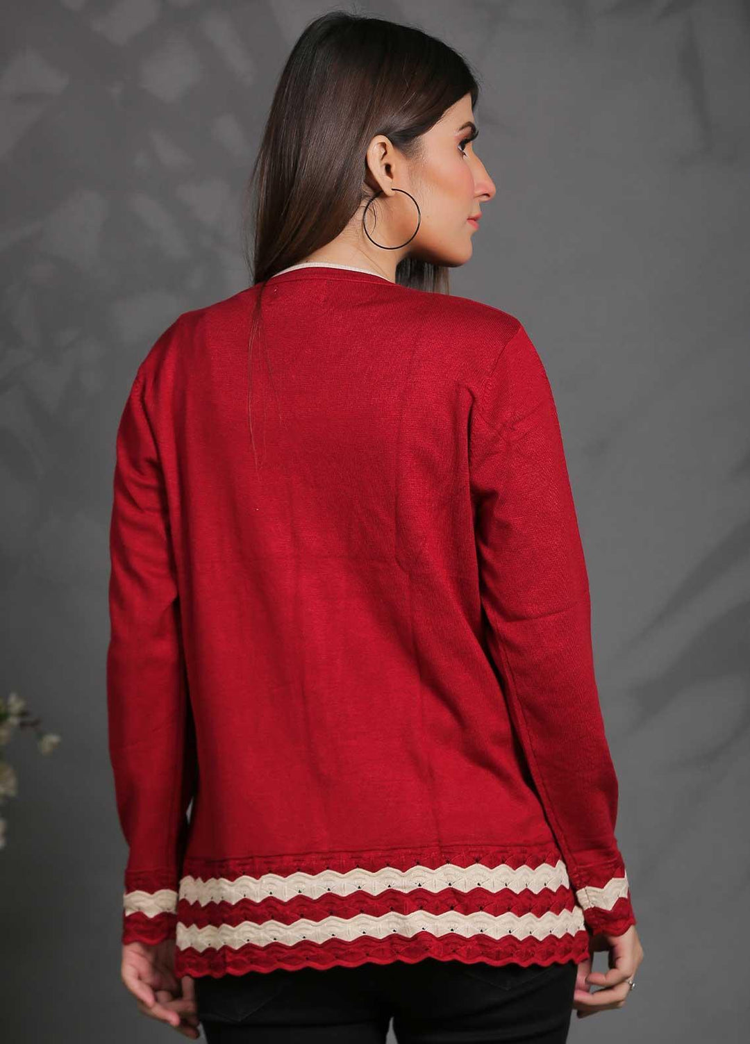 Sanaulla Exclusive Range Fancy Woolen Free Size  Sweater SUE21S G-F D8761-Red - Woolen Women Sweaters