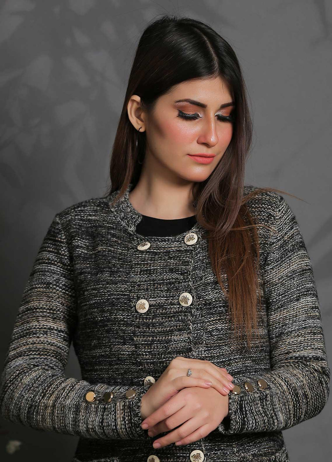 Sanaulla Exclusive Range Fancy Woolen Free Size  Sweater SUE21S G-F 1117-Grey - Woolen Women Sweaters