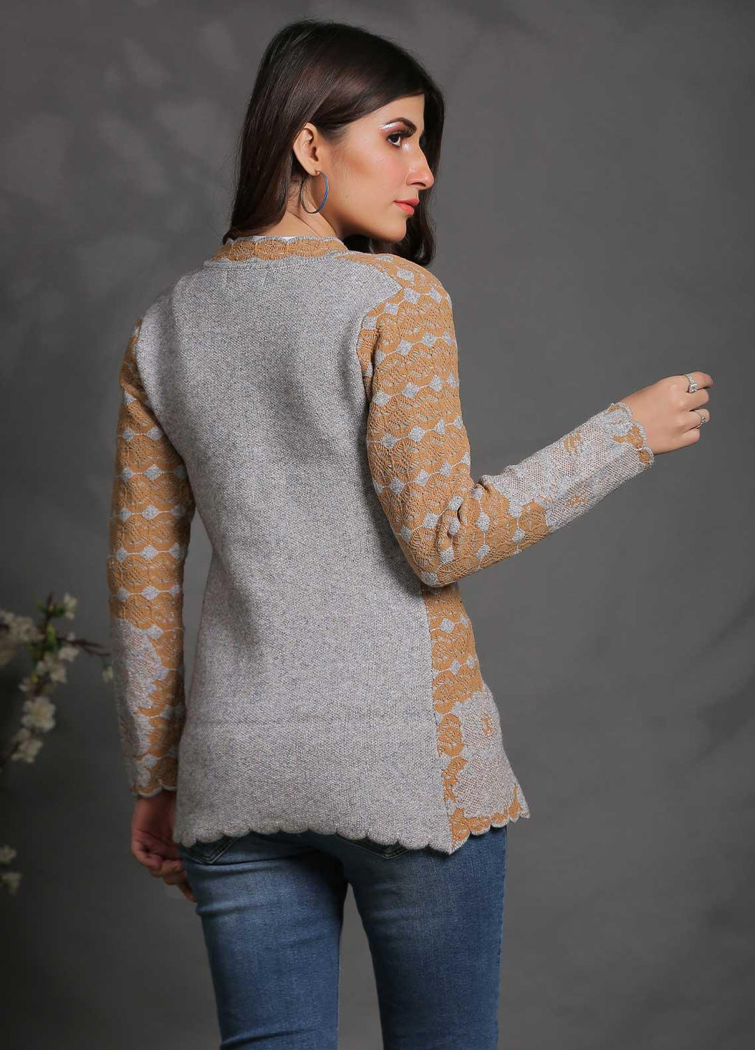 Sanaulla Exclusive Range Fancy Woolen Free Size  Sweater SUE21S G-F F181146-70-Brown - Woolen Women Sweaters