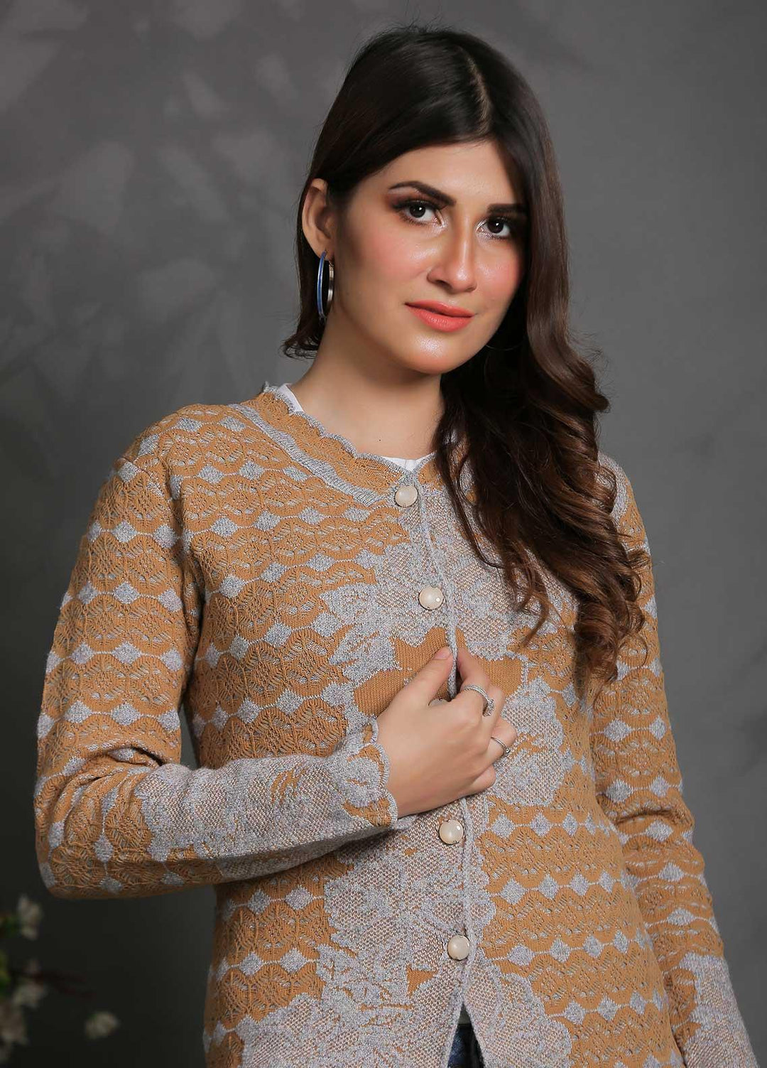 Sanaulla Exclusive Range Fancy Woolen Free Size  Sweater SUE21S G-F F181146-70-Brown - Woolen Women Sweaters