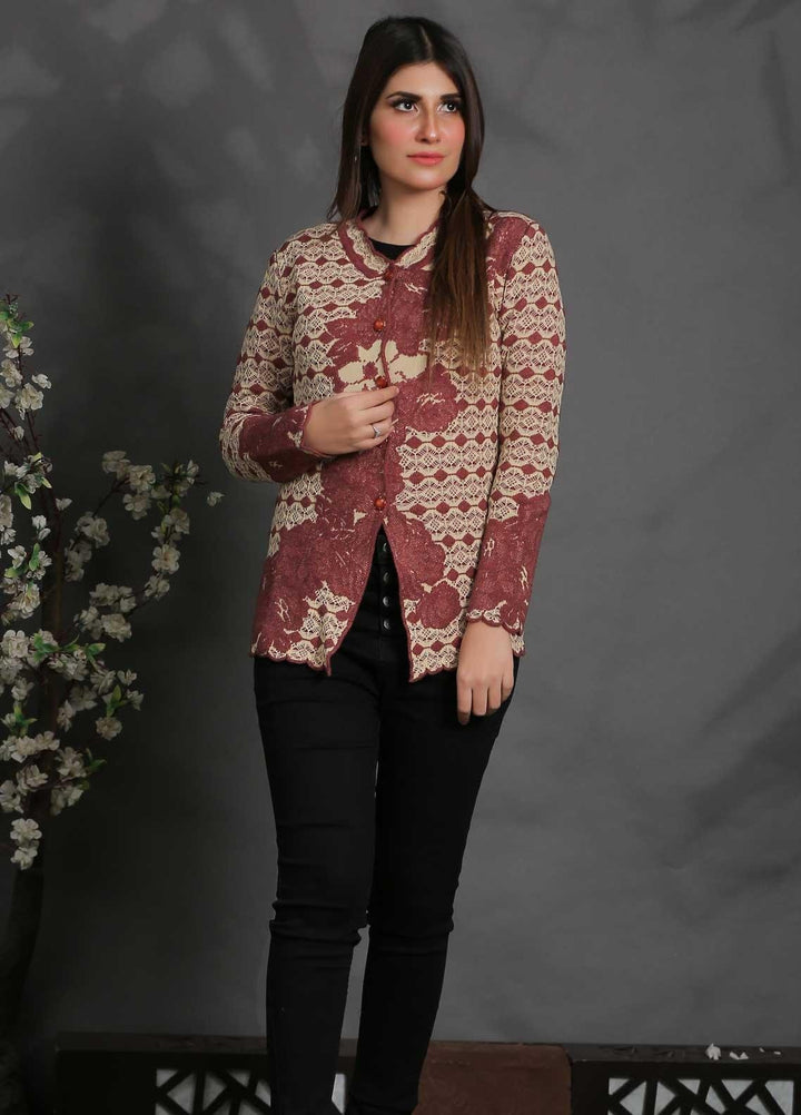 Sanaulla Exclusive Range Fancy Woolen Free Size  Sweater SUE21S G-F F181146-70-Rust - Woolen Women Sweaters