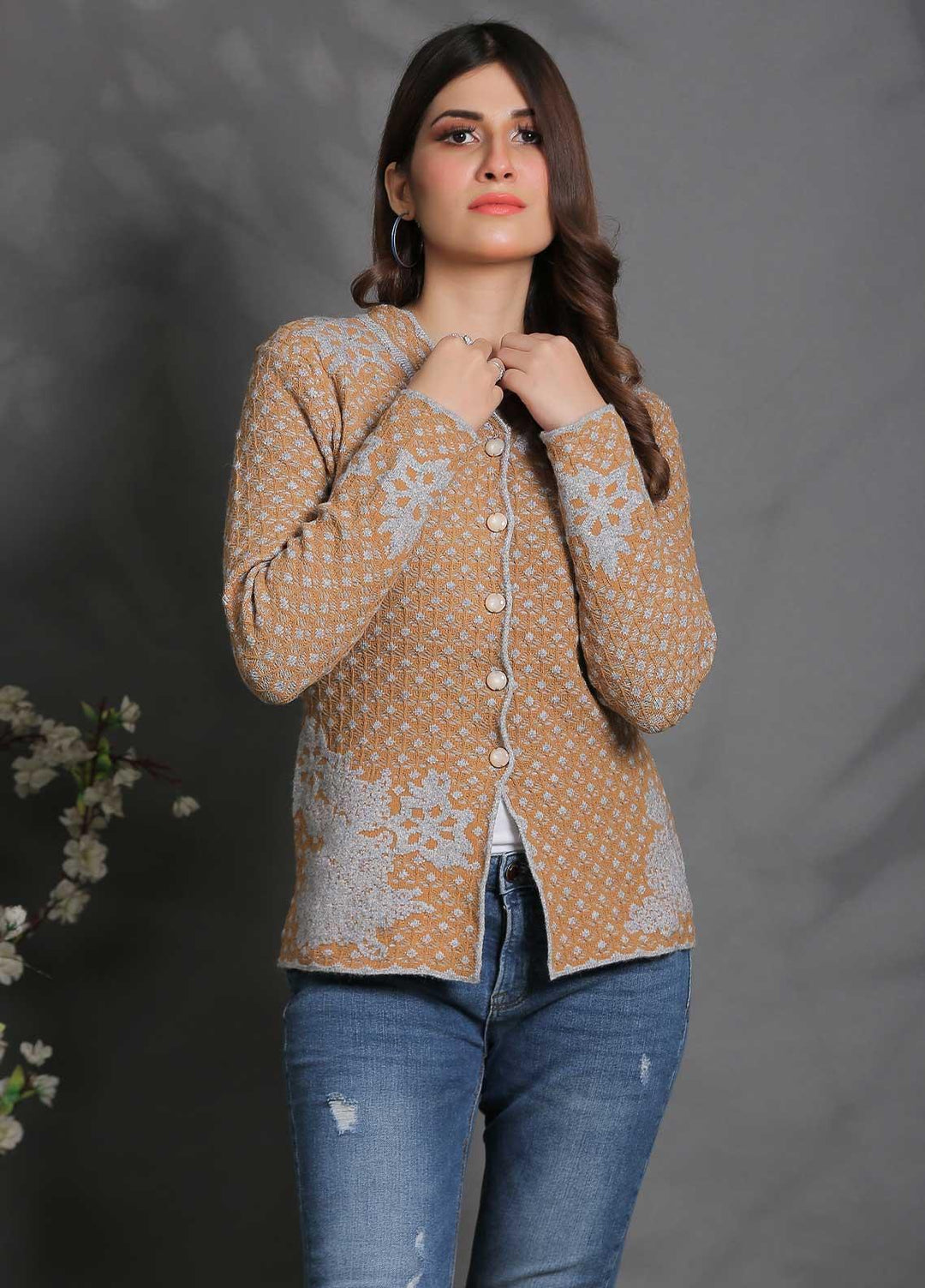Sanaulla Exclusive Range Fancy Woolen Free Size  Sweater SUE21S G-F F181130-60-L Brown - Woolen Women Sweaters