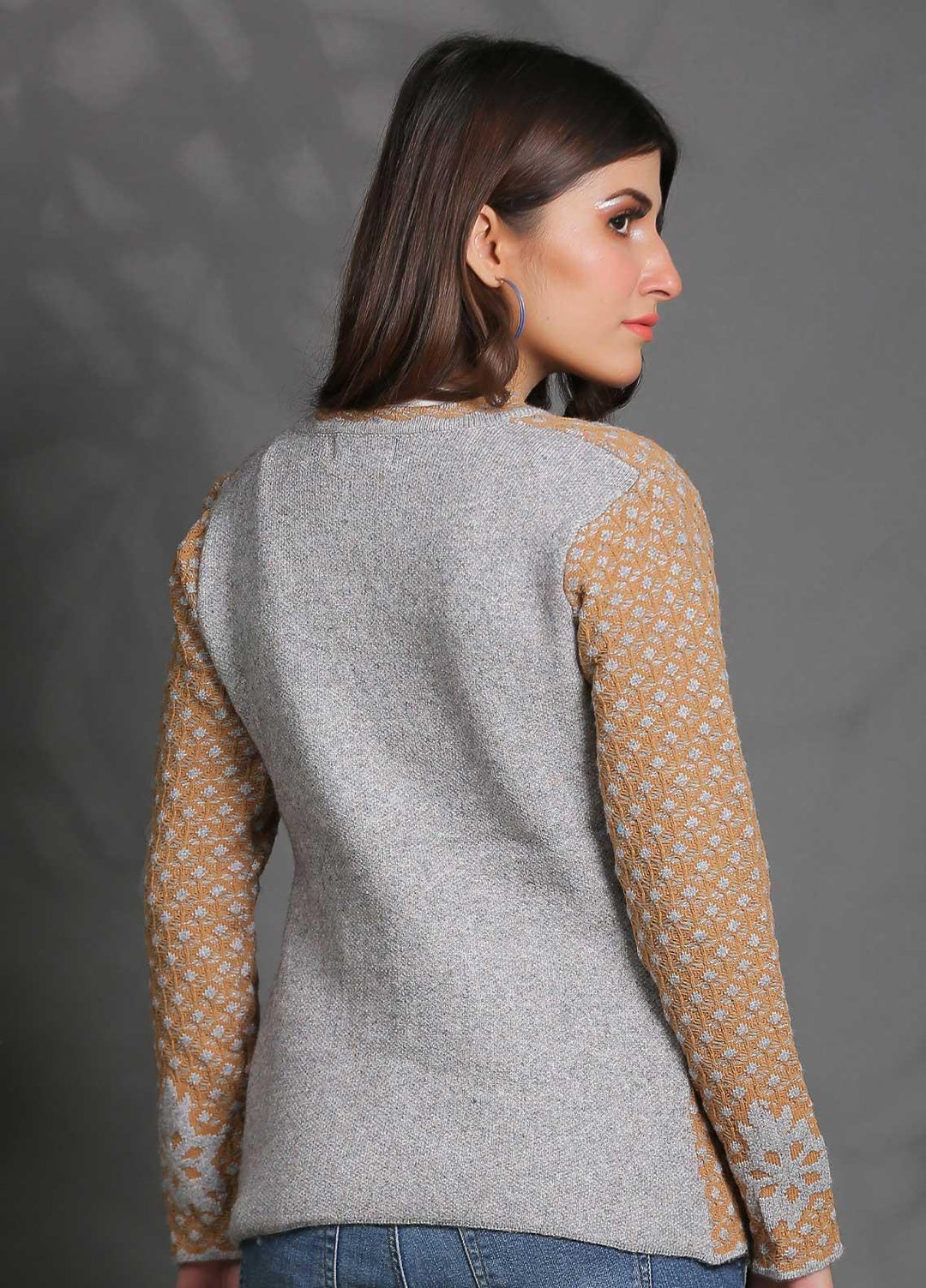 Sanaulla Exclusive Range Fancy Woolen Free Size  Sweater SUE21S G-F F181130-60-L Brown - Woolen Women Sweaters