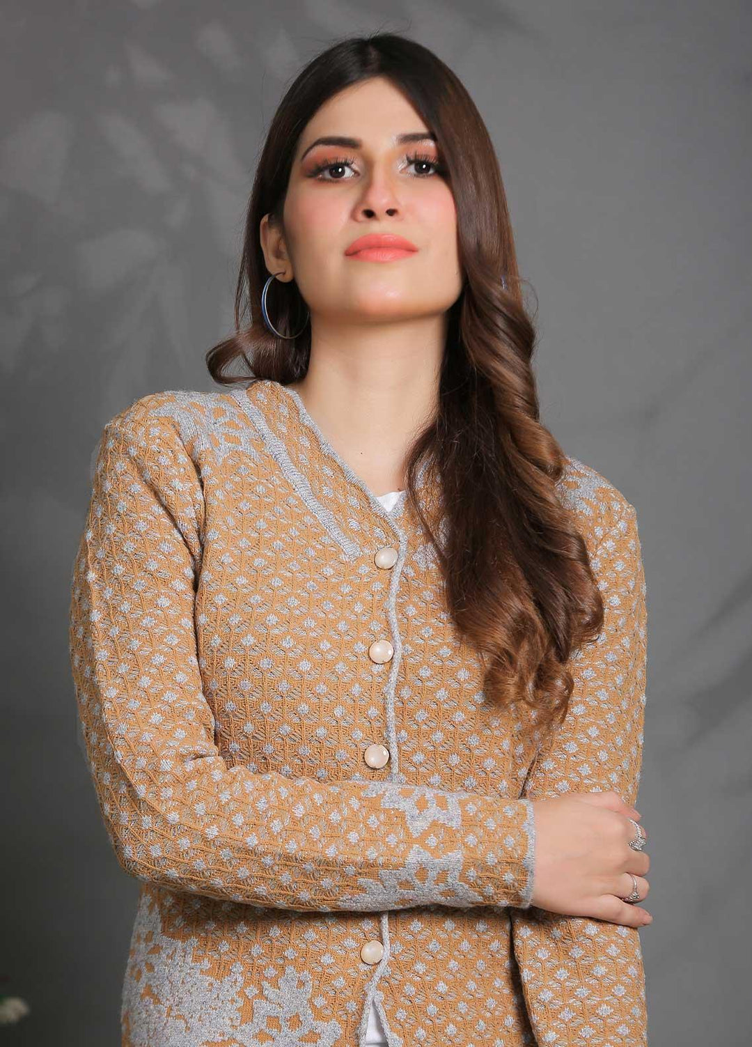 Sanaulla Exclusive Range Fancy Woolen Free Size  Sweater SUE21S G-F F181130-60-L Brown - Woolen Women Sweaters
