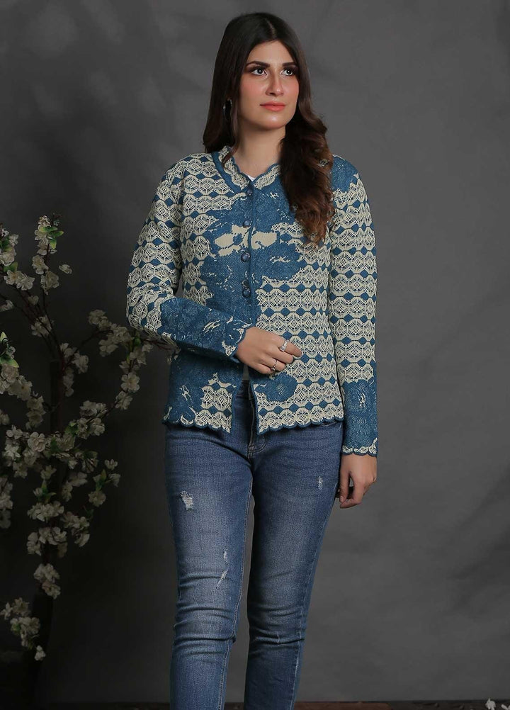 Sanaulla Exclusive Range Fancy Woolen Free Size  Sweater SUE21S G-F F181146-60-Blue - Woolen Women Sweaters