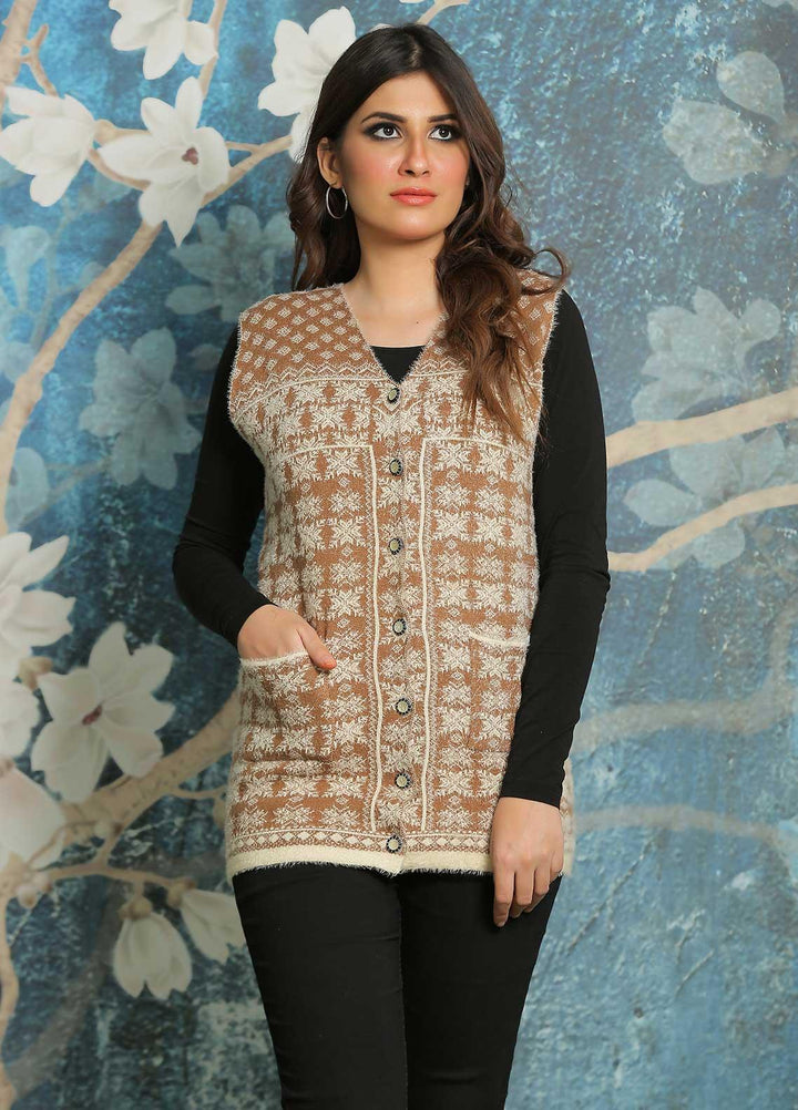 Sanaulla Exclusive Range Fancy Woolen Free Size  Sweater E525-Brown - Woolen Women Sweaters