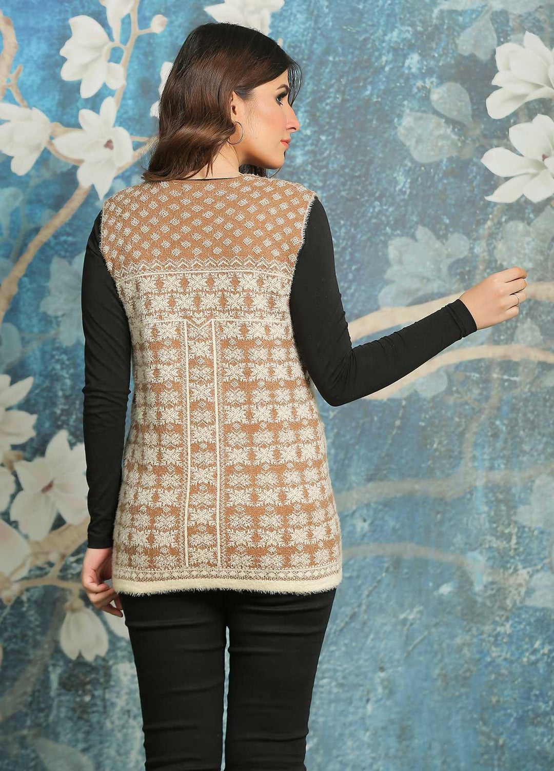 Sanaulla Exclusive Range Fancy Woolen Free Size  Sweater E525-Brown - Woolen Women Sweaters