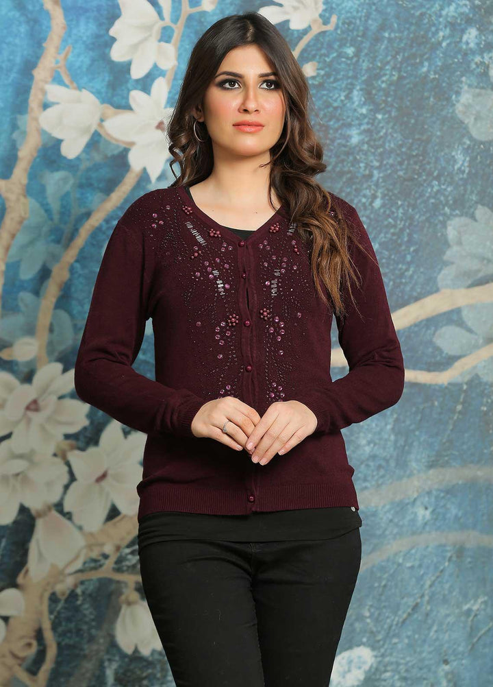 Sanaulla Exclusive Range Fancy Woolen Free Size  Sweater E7018-D Purple - Woolen Women Sweaters