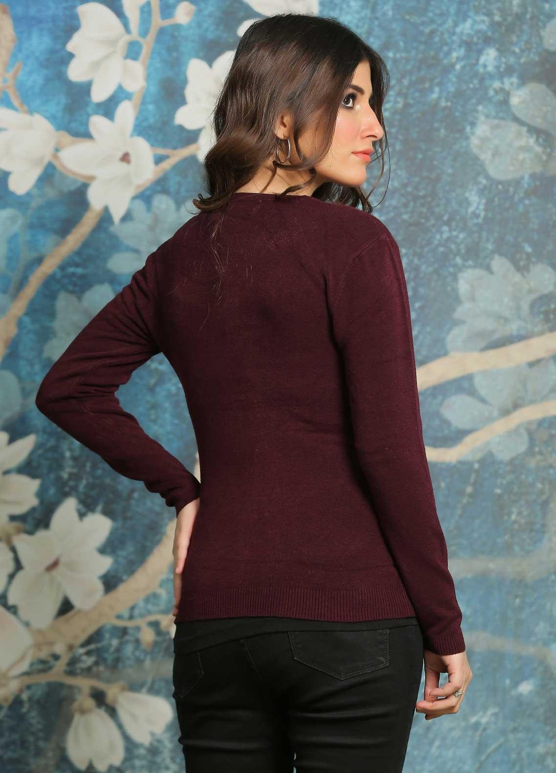 Sanaulla Exclusive Range Fancy Woolen Free Size  Sweater E7018-D Purple - Woolen Women Sweaters