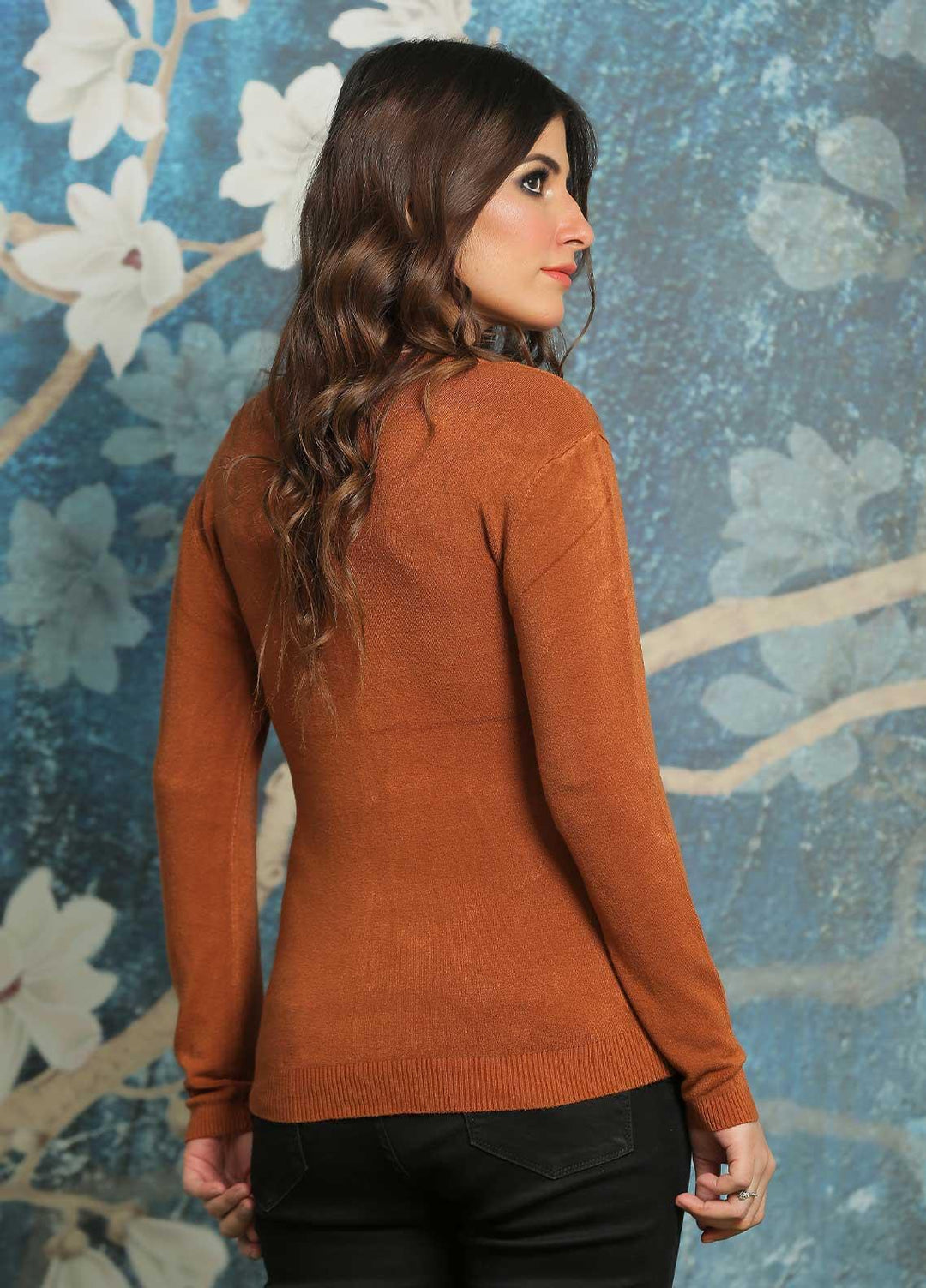 Sanaulla Exclusive Range Fancy Woolen Free Size  Sweater E7018-Rust - Woolen Women Sweaters
