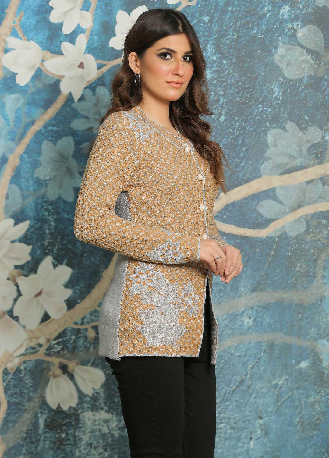 Sanaulla Exclusive Range Fancy Woolen Free Size  Sweater F181130-70-Brown - Woolen Women Sweaters