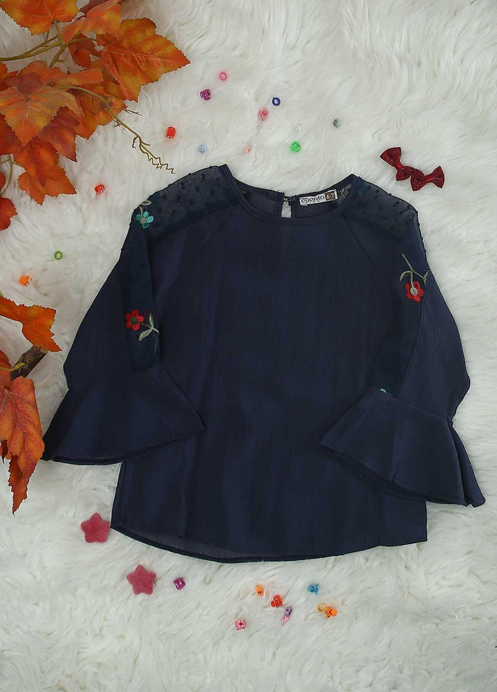 Sanaulla Exclusive Range Crepe Casual Girls Tops -  13002 Blue