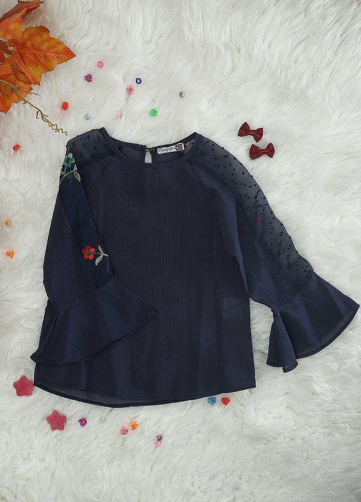 Sanaulla Exclusive Range Crepe Casual Girls Tops -  13002 Blue