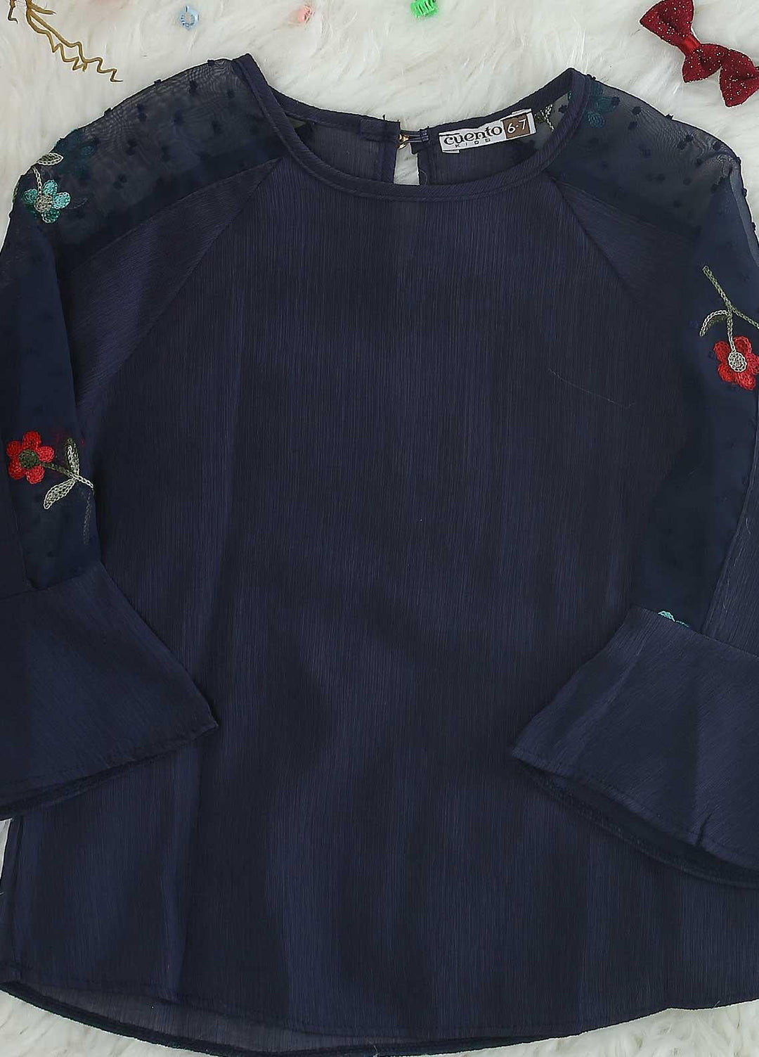 Sanaulla Exclusive Range Crepe Casual Girls Tops -  13002 Blue