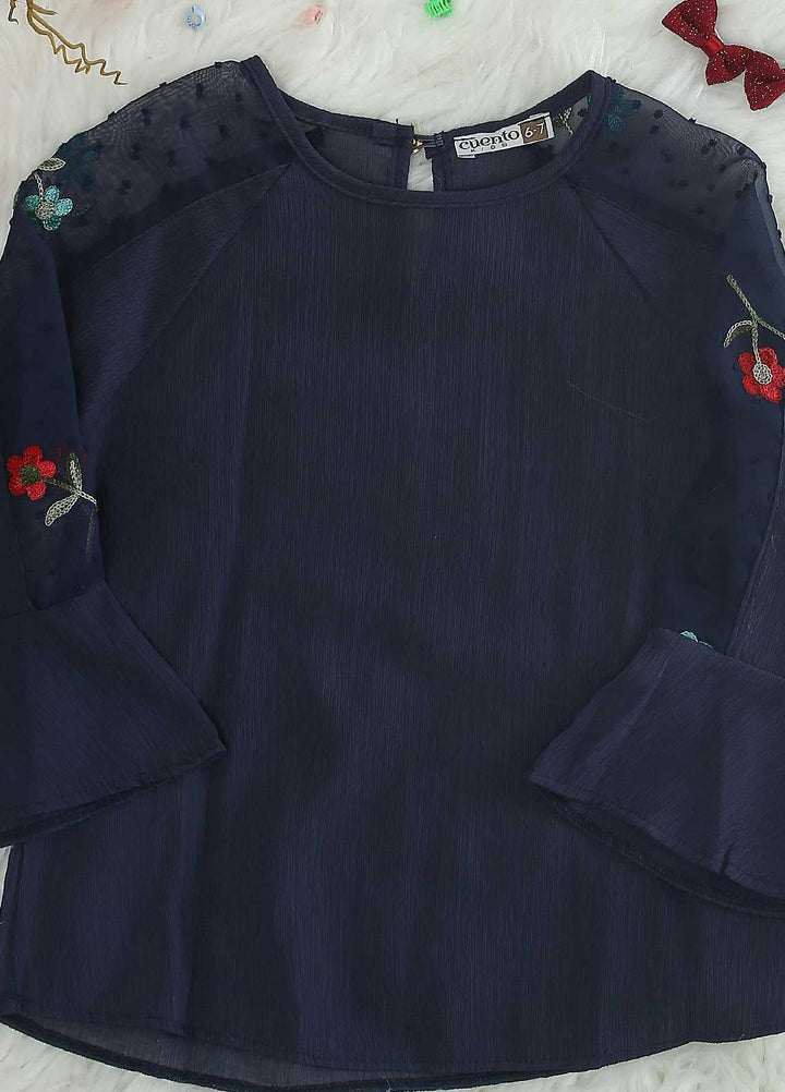 Sanaulla Exclusive Range Crepe Casual Girls Tops -  13002 Blue