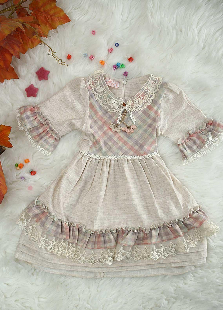 Sanaulla Exclusive Range Cotton Casual Frocks for Girls -  21219 Fawn-Pink