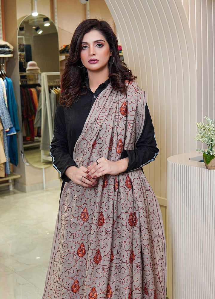 Sanaulla Exclusive Range  Pashmina  Shawls AKP-20 Beige - Pashmina Shawls