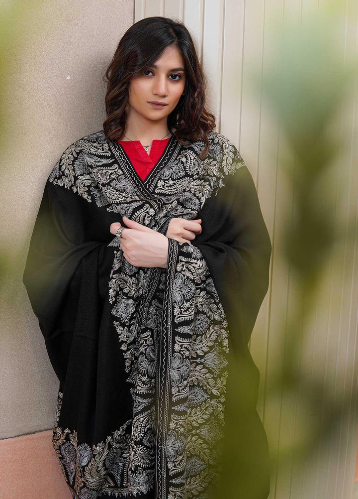 Sanaulla Exclusive Range  Pashmina  Shawls AKP-01 Black 02 - Pashmina Shawls
