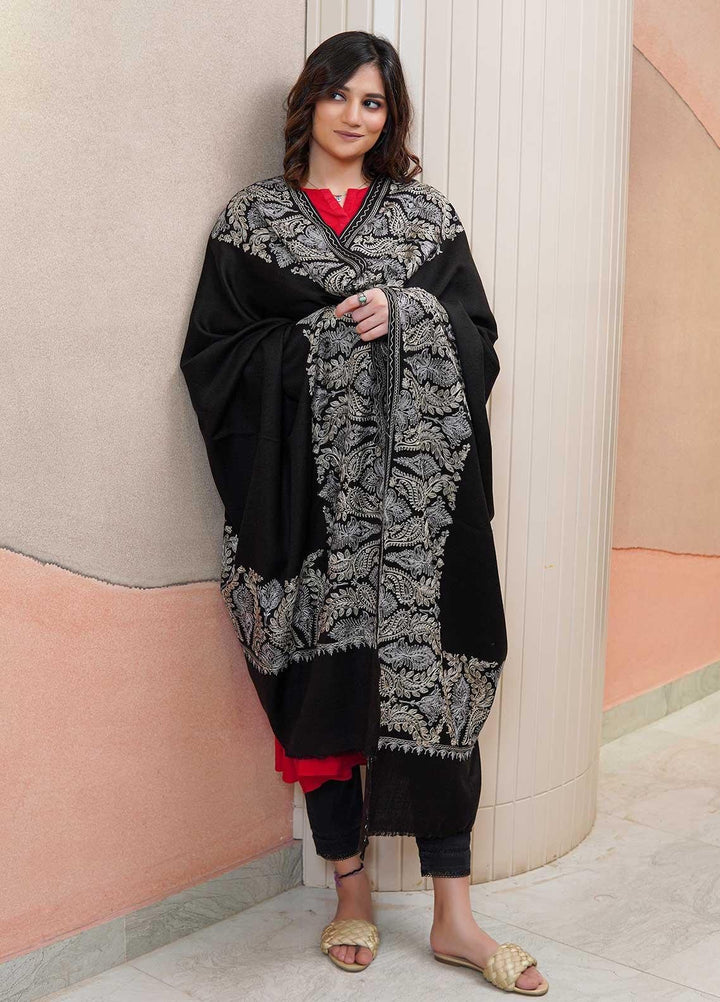Sanaulla Exclusive Range  Pashmina  Shawls AKP-01 Black 02 - Pashmina Shawls