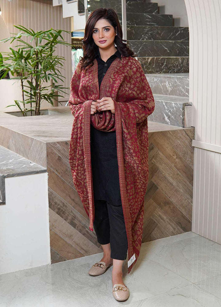 Sanaulla Exclusive Range  Pashmina  Shawls AKP-07 Maroon - Pashmina Shawls