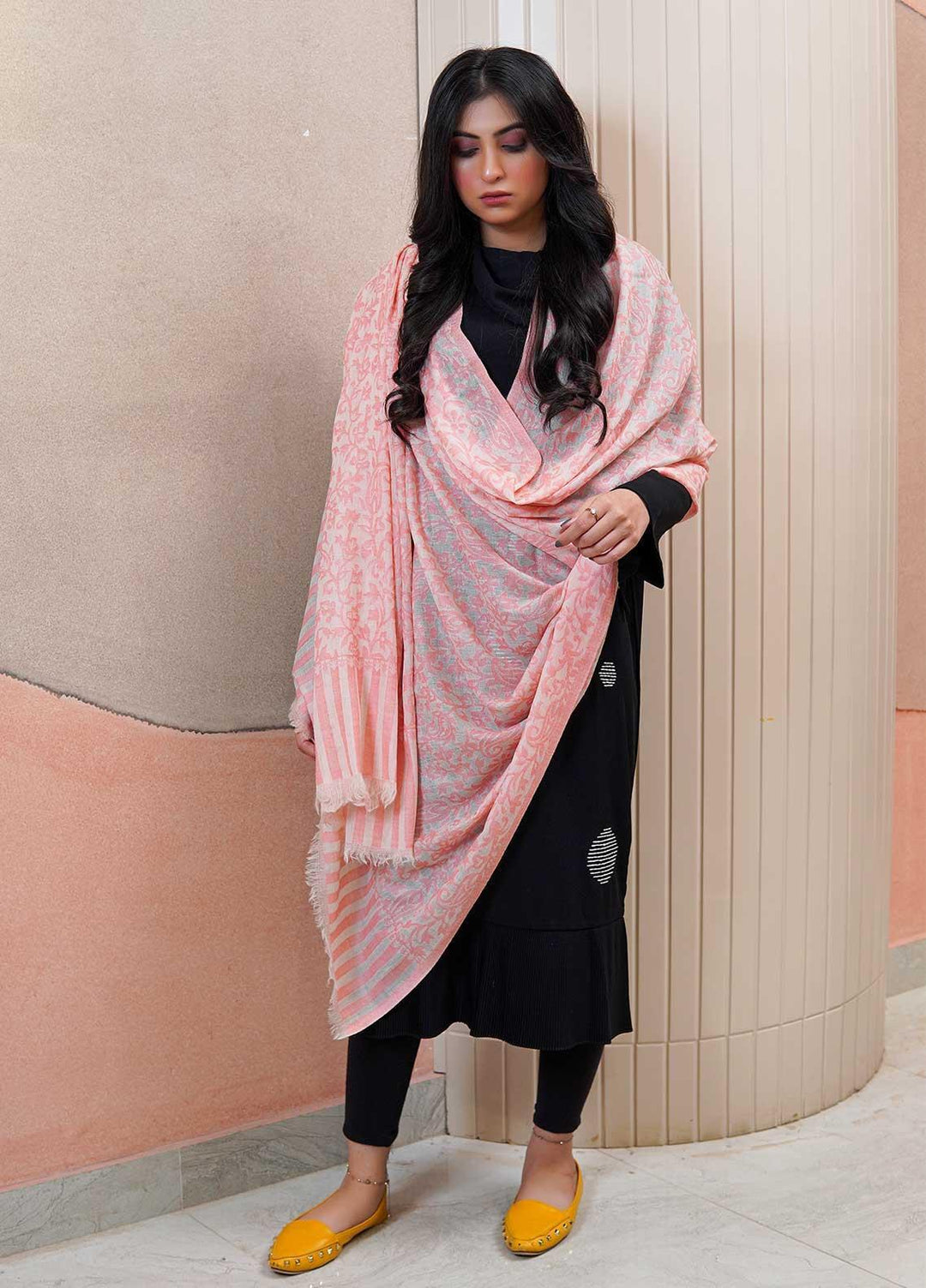 Sanaulla Exclusive Range  Pashmina  Shawls MAMA-35 Pink-1 - Pashmina Shawls