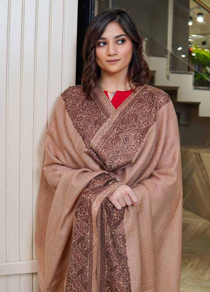 Sanaulla Exclusive Range  Pashmina  Shawls AKP-10 Brown 07 - Pashmina Shawls