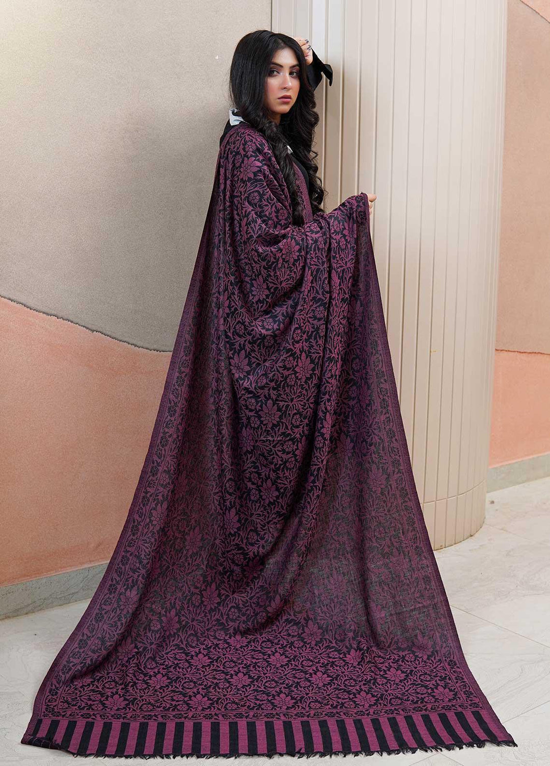 Sanaulla Exclusive Range  Pashmina  Shawls MAMA-35 Purple-2 - Pashmina Shawls