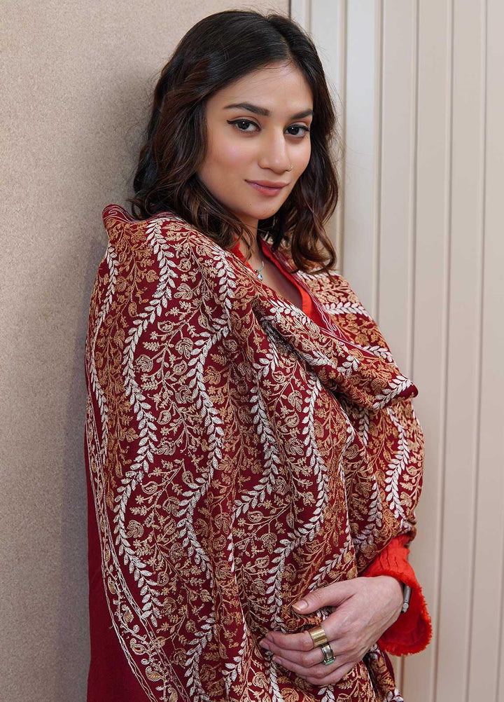 Sanaulla Exclusive Range  Pashmina  Shawls AKP-04 Red - Pashmina Shawls