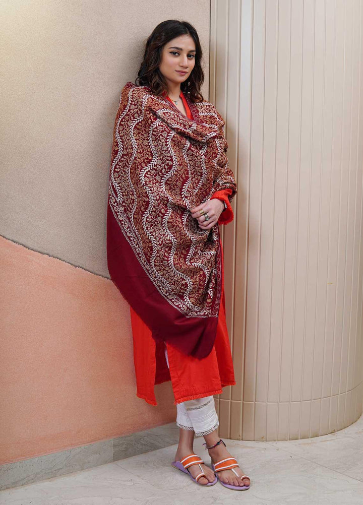Sanaulla Exclusive Range  Pashmina  Shawls AKP-04 Red - Pashmina Shawls