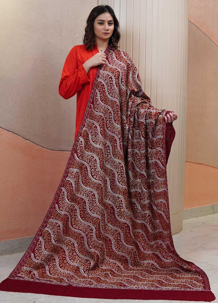 Sanaulla Exclusive Range  Pashmina  Shawls AKP-04 Red - Pashmina Shawls
