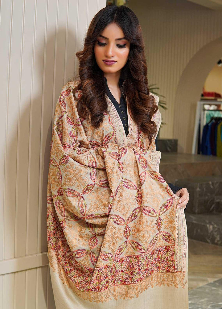 Sanaulla Exclusive Range  Pashmina  Shawls MAMA-22 Beige-2 - Pashmina Shawls