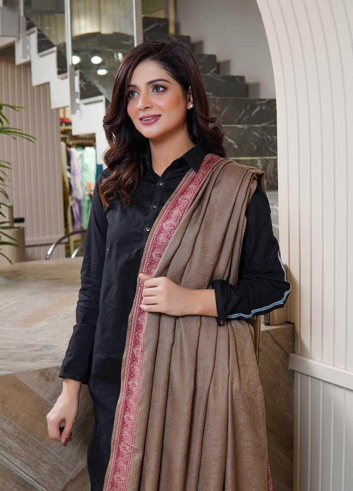 Sanaulla Exclusive Range  Pashmina  Shawls Self Patti Acrylic KPS-06 Brown - Pashmina Shawls