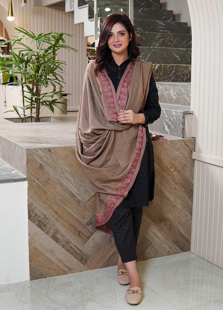 Sanaulla Exclusive Range  Pashmina  Shawls Self Patti Acrylic KPS-06 Brown - Pashmina Shawls