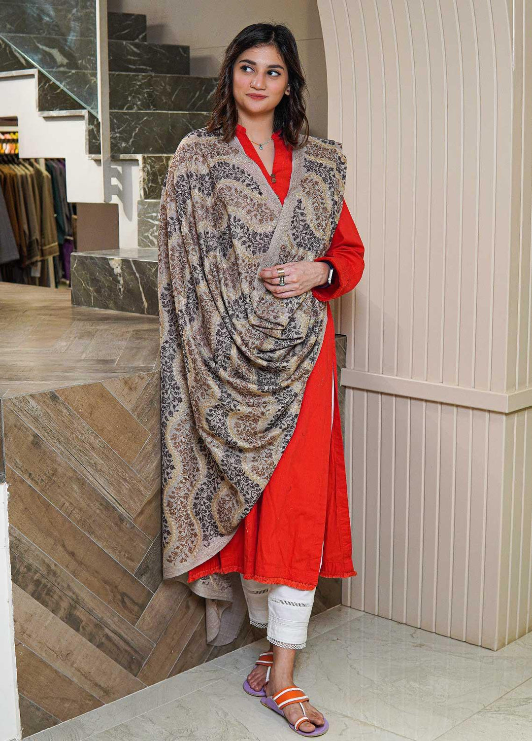 Sanaulla Exclusive Range  Pashmina  Shawls AKP-04 Beige 03 - Pashmina Shawls