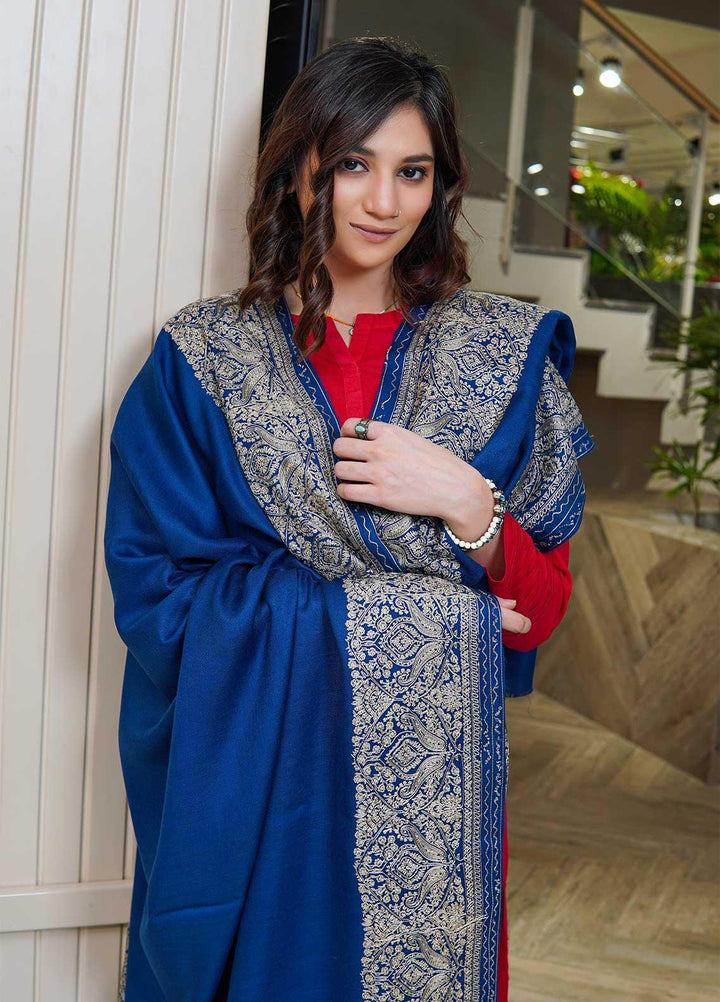 Sanaulla Exclusive Range  Pashmina  Shawls AKP-10 Royal Blue - Pashmina Shawls