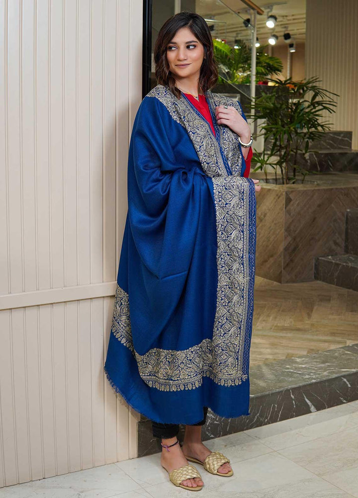 Sanaulla Exclusive Range  Pashmina  Shawls AKP-10 Royal Blue - Pashmina Shawls