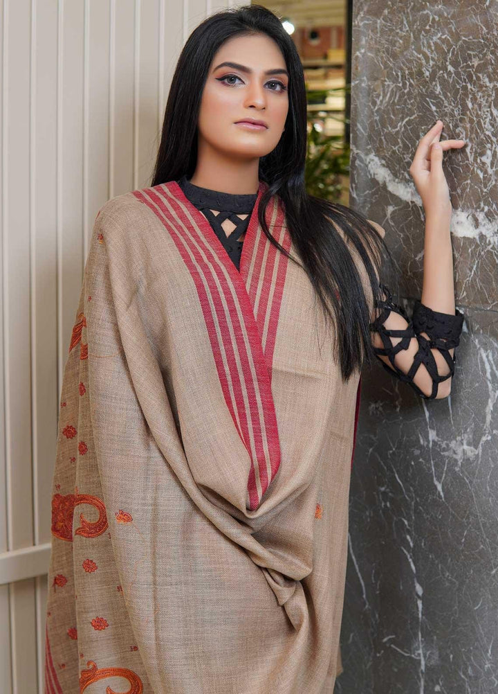 Sanaulla Exclusive Range  Pashmina  Shawls AKP-19 D Brown 01 - Pashmina Shawls