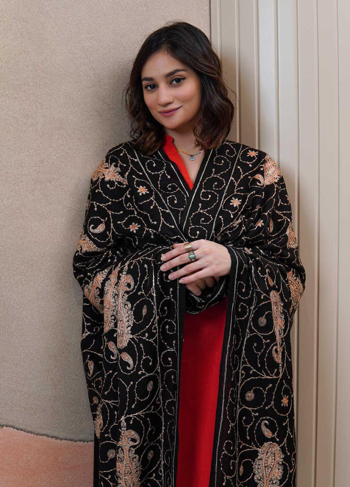 Sanaulla Exclusive Range  Pashmina  Shawls AKP-20 Black 02 - Pashmina Shawls